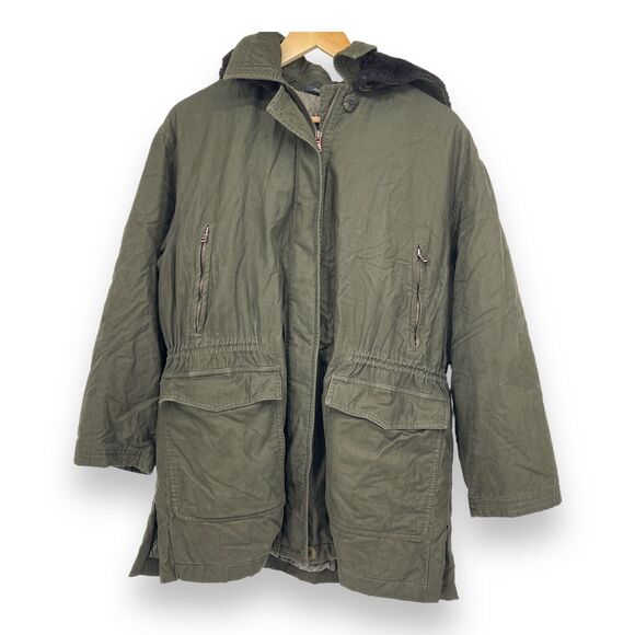 Vtg Burberry Women Green Beige Long Sleeves Zip Snap Coat Jacket Sz 40 US 6 - Picture 1 of 9